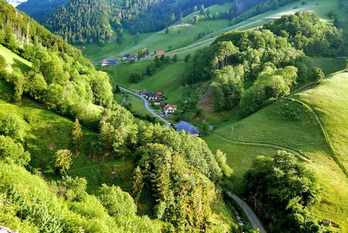 Green valley with small villages in Germany