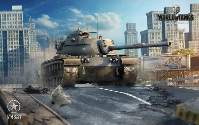 M48A1 tank from World of Tanks in a city