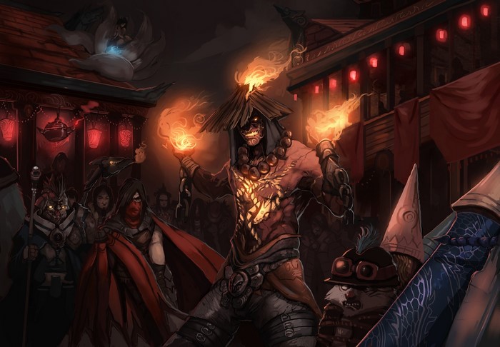 League of Legends characters in a festival setting