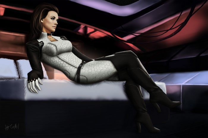 4K Mass Effect character on a bed