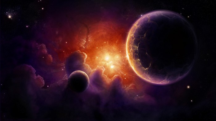 Planets and nebula in deep space