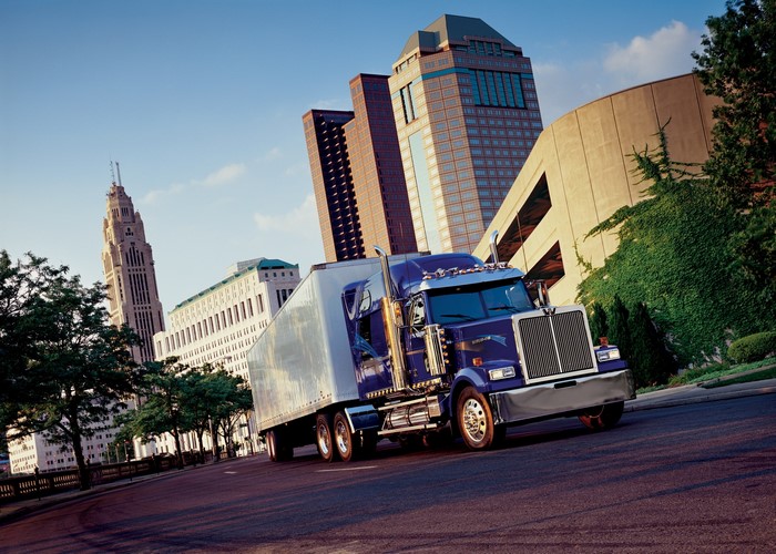 Blue Western Star Truck in City