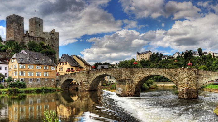 4K Germany bridge and castle over river