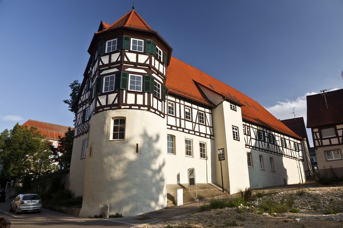 Half-timbered building with tower in Germany