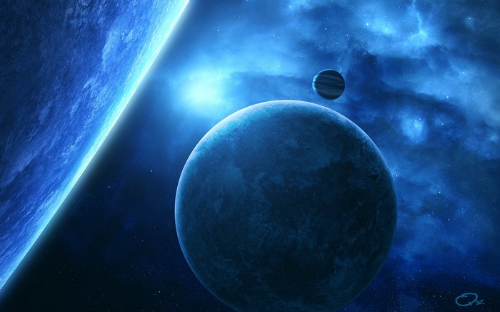 Planets in deep space with nebula