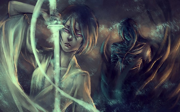 Rukia Kuchiki and a Hollow from Bleach
