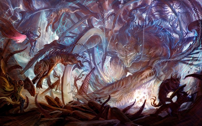 Monsters and warriors in a chaotic battle