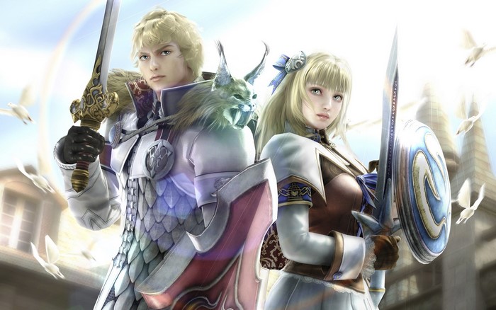 Soul Calibur characters with swords and shields