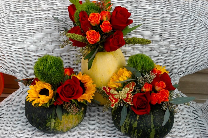 Floral arrangements in pumpkins