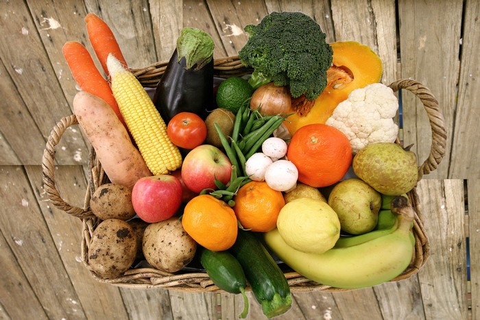 Basket of fresh fruits and vegetables