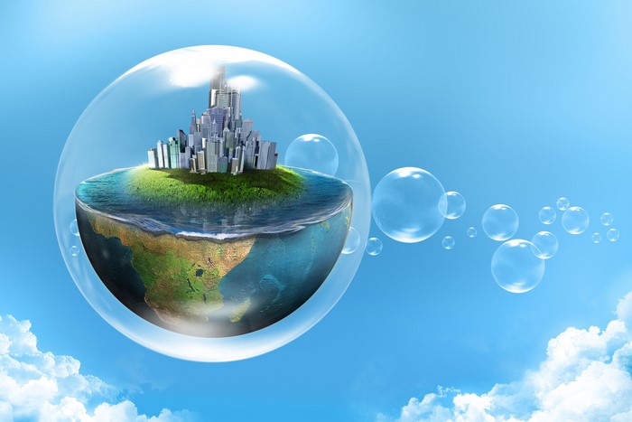 Earth city inside a bubble