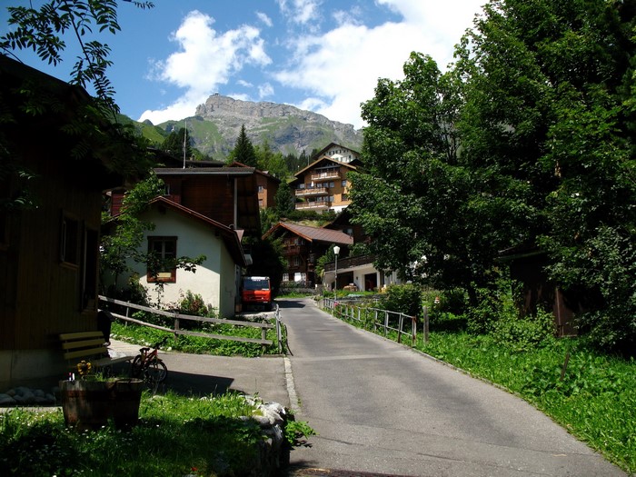 Street in Niedenmatten, Switzerland with Mountain View
