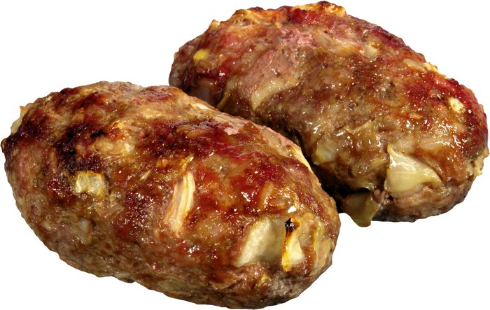 Two cooked frikadeller meat patties