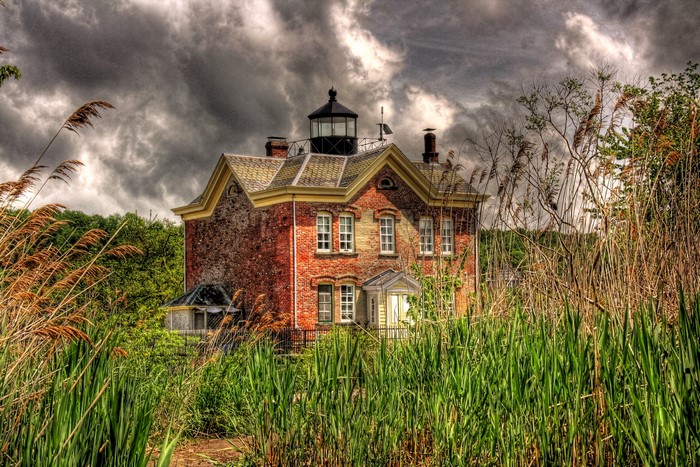 Brick Lighthouse on Hudson Coast