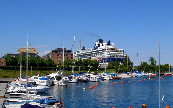 Cruise ship and yachts in a harbor
