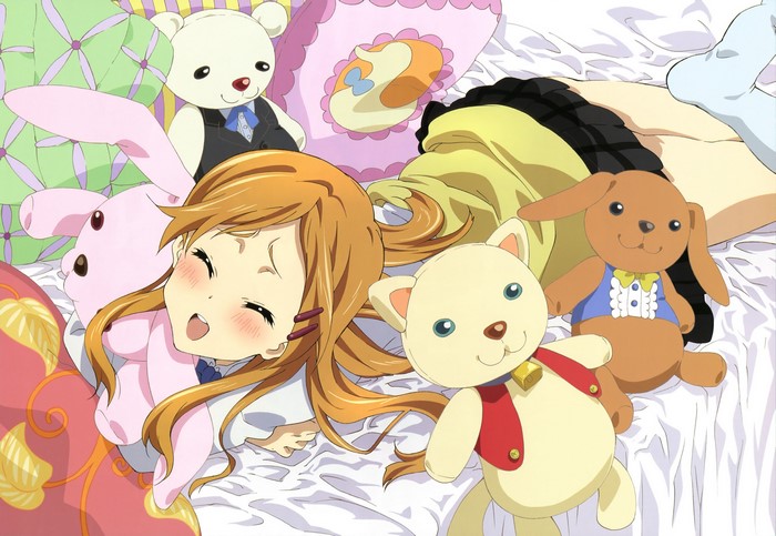 4K Kokoro Connect Anime Girl with Plush Toys