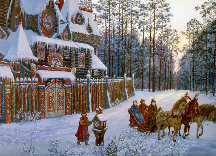 Vsevolod Ivanov painting of a winter scene with a sleigh