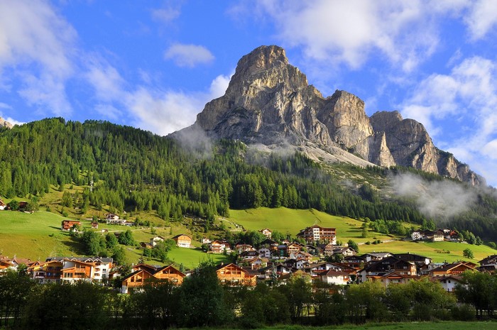 Village at the foot of a mountain in Italy