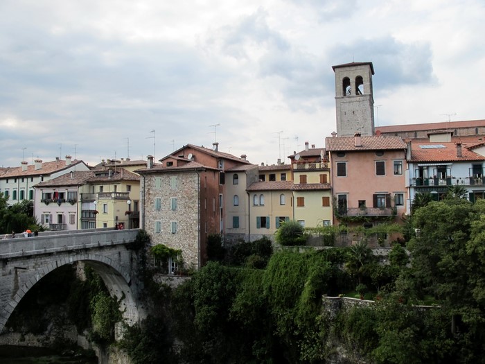 Stone bridge and buildings in Cividale, Italy