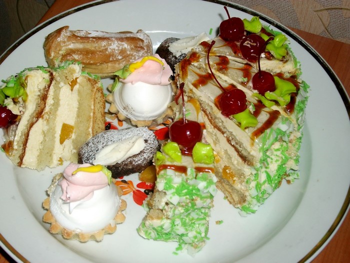 Assortment of cakes and pastries on a plate