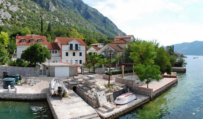 Houses and boats on the coast of Montenegro