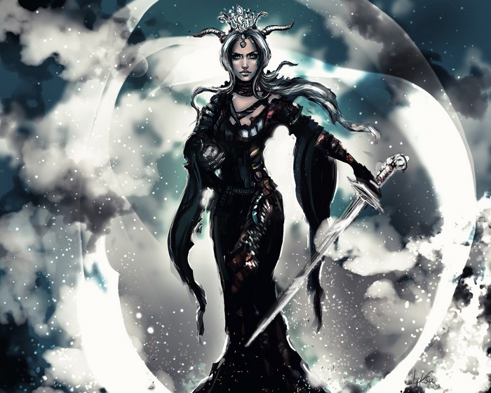 Warrior Queen with Horns and Sword