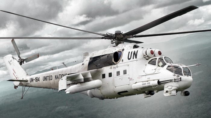 United Nations UN-184 helicopter in flight