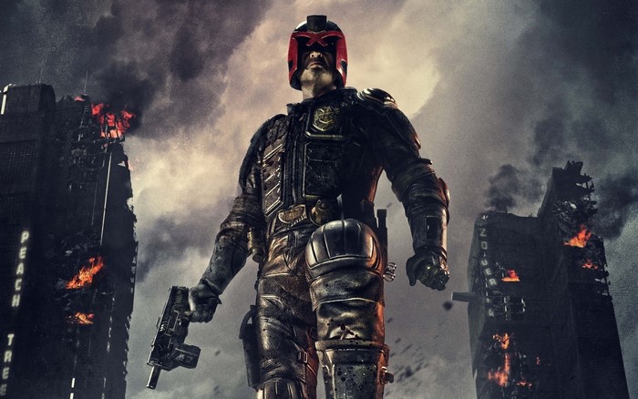 Judge Dredd in a destroyed city