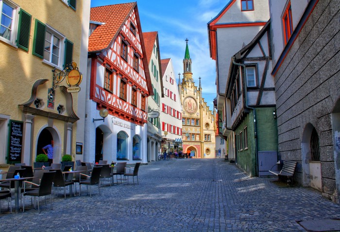 Street scene in Germany with historic buildings