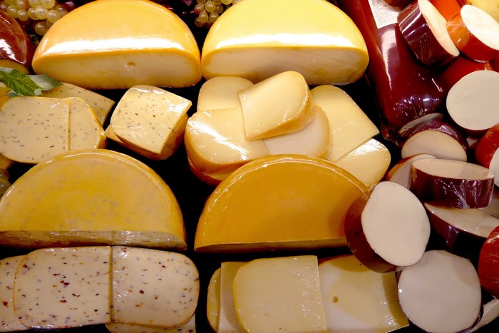 Assortment of cheeses on display