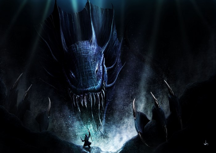 Giant Dragon confronts a warrior