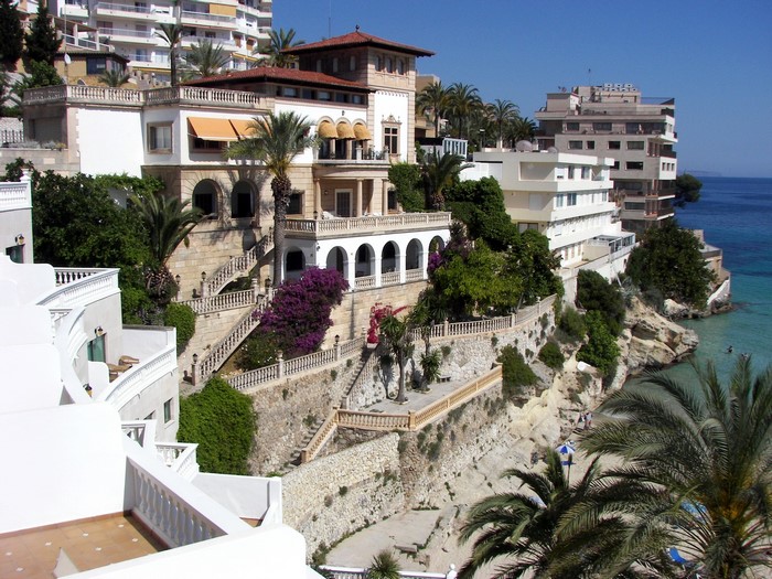 Villas on a cliff overlooking the sea in Majorca, Spain