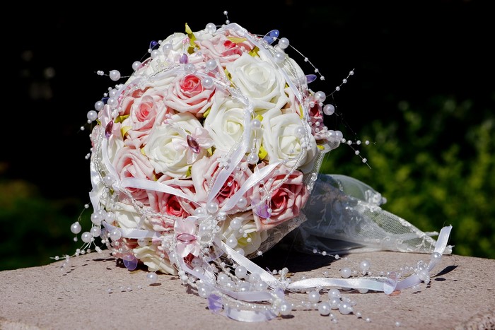 Wedding bouquet with pink and white roses