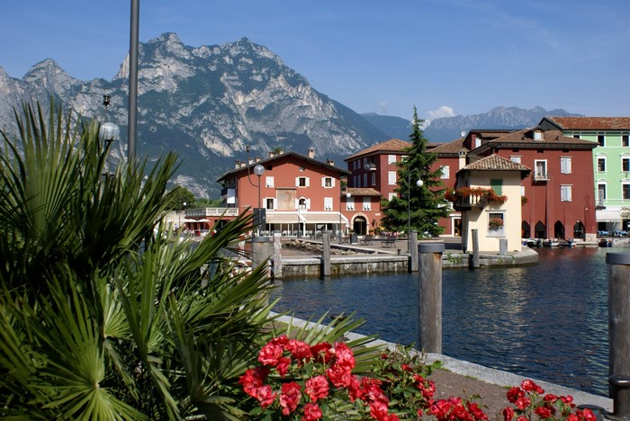 Buildings on a lake in Nago-Torbole, Italy