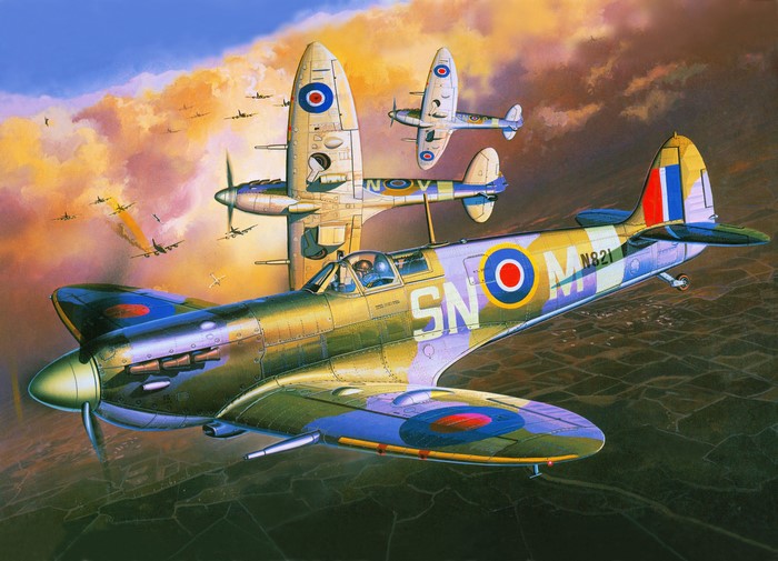 Supermarine Spitfires in aerial combat painting