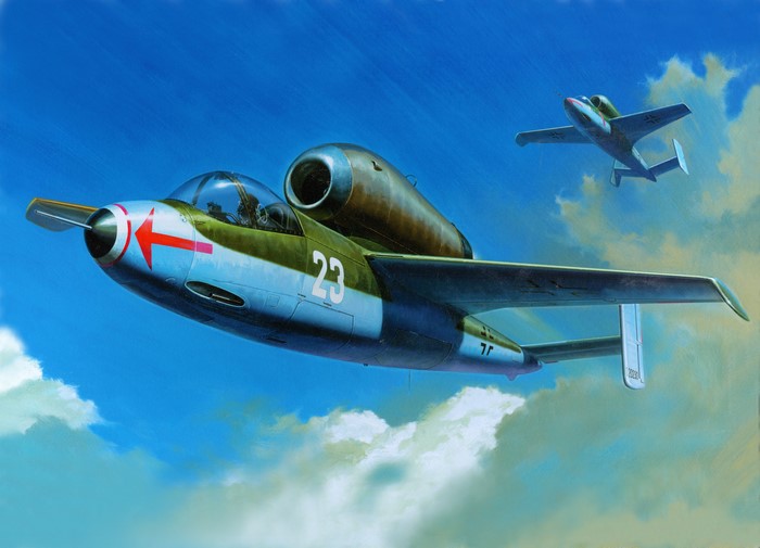 Two German Jet Fighters in Flight