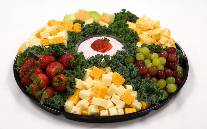 Fruit and cheese platter with dip