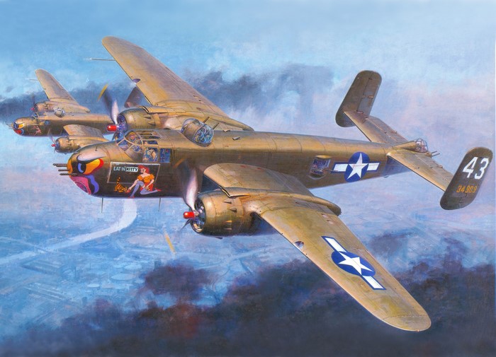 Two B-25 Mitchell bombers in flight