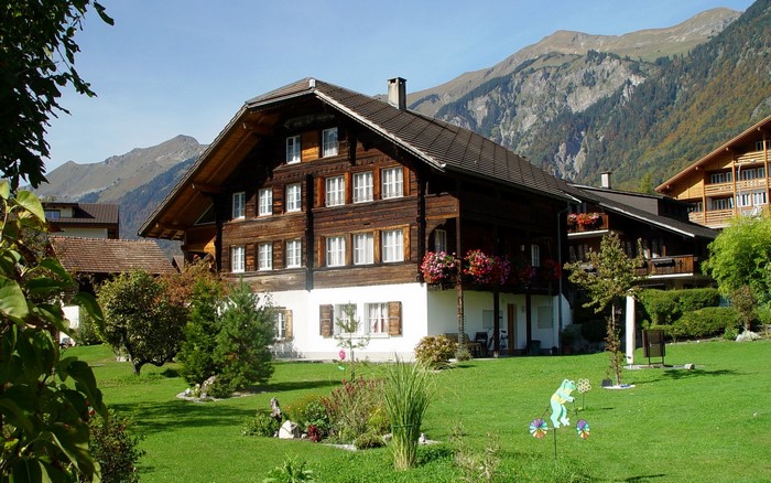 Traditional wooden house in the Swiss Alps