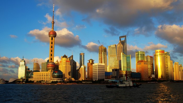 Shanghai skyline with Oriental Pearl Tower and skyscrapers