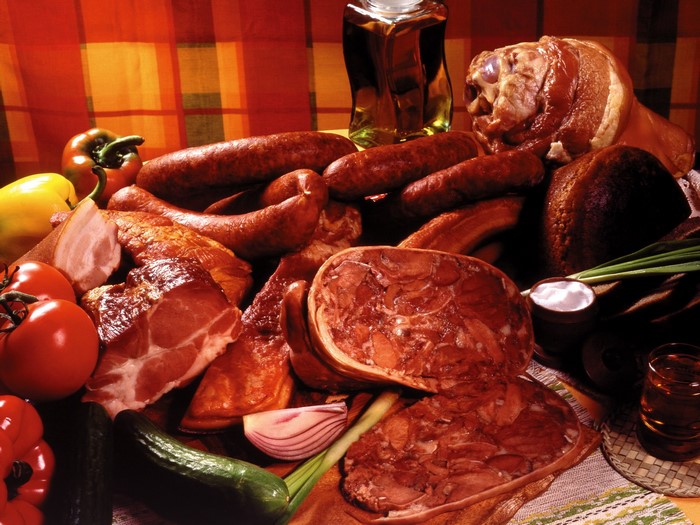 Assortment of Meat Products and Sausages with Vegetables