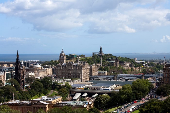 Edinburgh cityscape with Scott Monument and Calton Hill