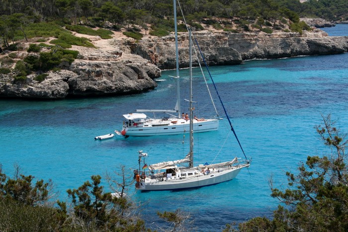 Sailboats in a turquoise bay near Majorca, Spain