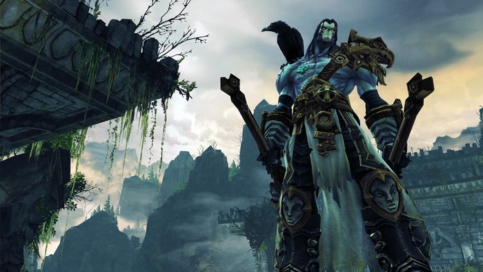 Death from Darksiders II with a crow on his shoulder