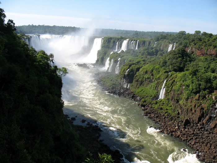 Iguazu Falls with lush green surroundings