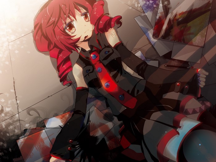 Miku Hatsune from Vocaloid lying on the floor