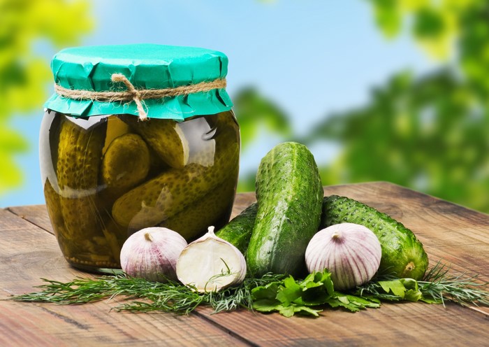 Jar of Pickles with Cucumbers and Garlic