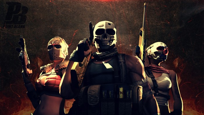 Point Blank characters with masks and guns