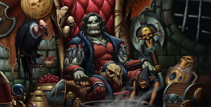 Orc Warchief on Throne with Vulture and Goblins