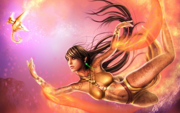 Woman with a magic lamp